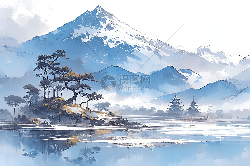 山川湖树环绕的景点图片