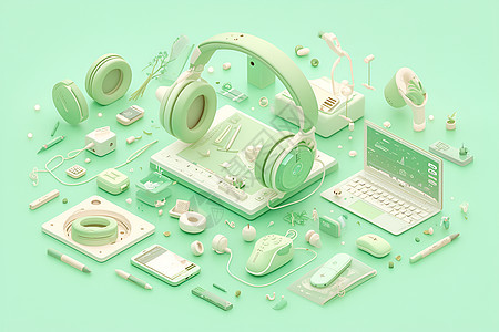 绿色的电脑耳机图片