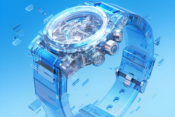 透明手表的三维渲染效果图图片