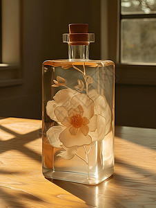 透过玻璃瓶的花朵图片