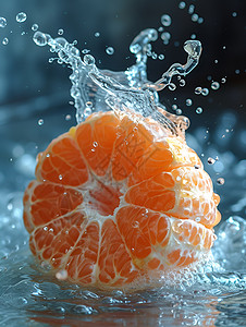 橘子在水中溅起水花背景