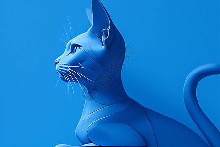 蓝色背景下的猫图片