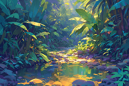 热带森林中的溪流图片