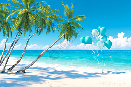 沙滩上的椰树和气球图片