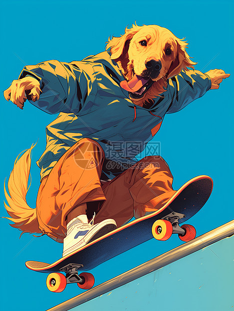 小狗骑着滑板上坡图片