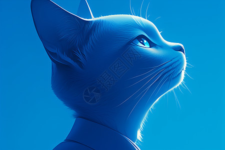 蓝色猫咪仰望蓝天图片