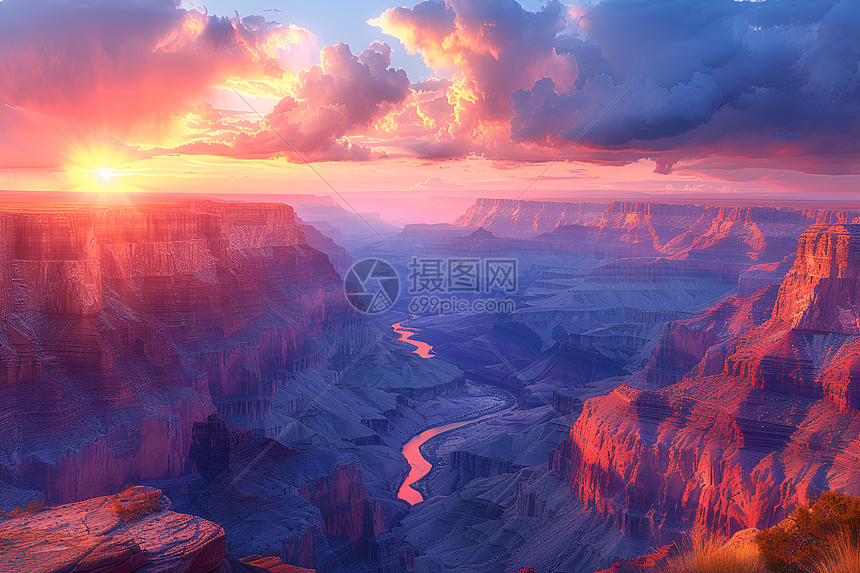 壮丽的峡谷日落图片