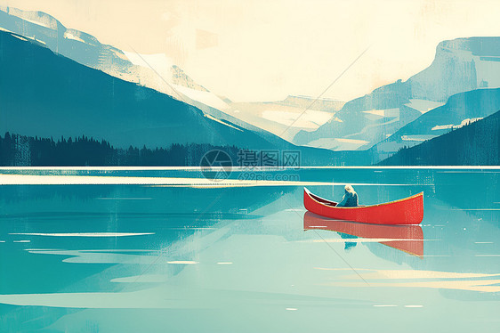 独木舟在湖面上漂流图片