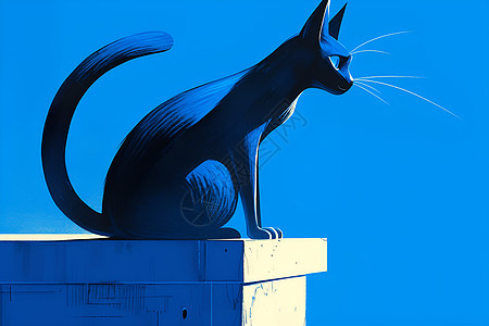 天空中的蓝色猫雕塑图片