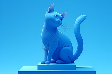 立体蓝猫插画图片