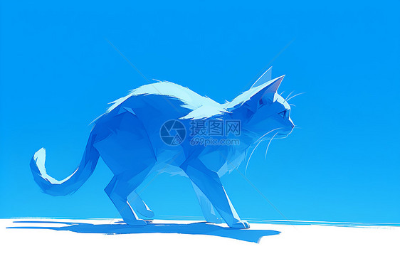 蓝猫轮廓剪影图片
