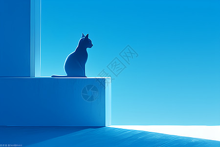 蓝色猫咪立体剪影图片