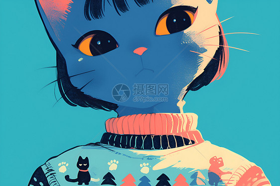 蓝猫卡通插画图片