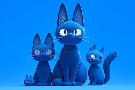 蓝色背景下的猫图片