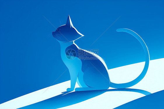 蓝色世界的极简猫图片
