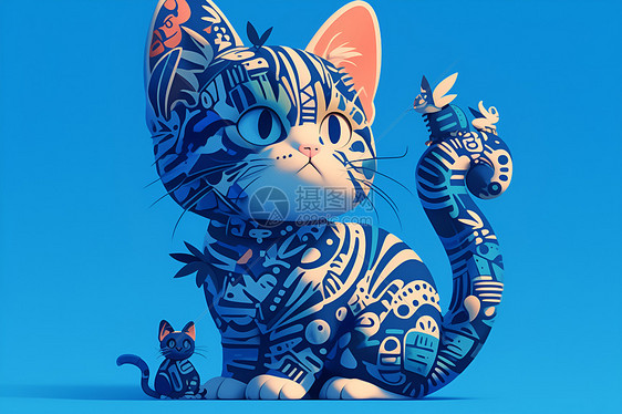 彩绘猫咪插画图片