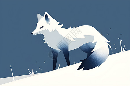 白色狐狸在雪山上图片