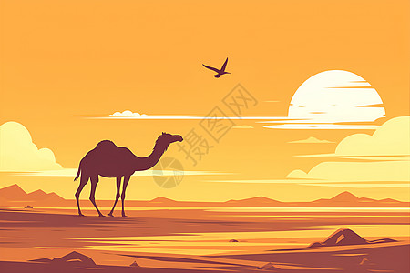 黄昏荒漠上的骆驼图片