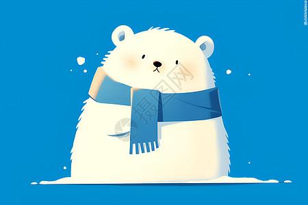 北极熊系著蓝色围巾图片