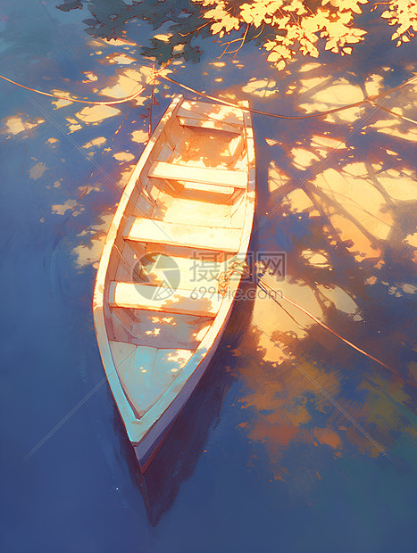 光影里的小木船图片