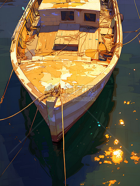 阳光下的小木船图片