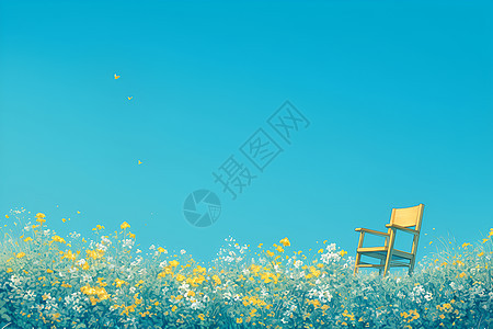 野花草地上的椅子图片