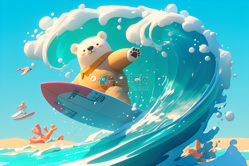 卡通熊冲浪图片