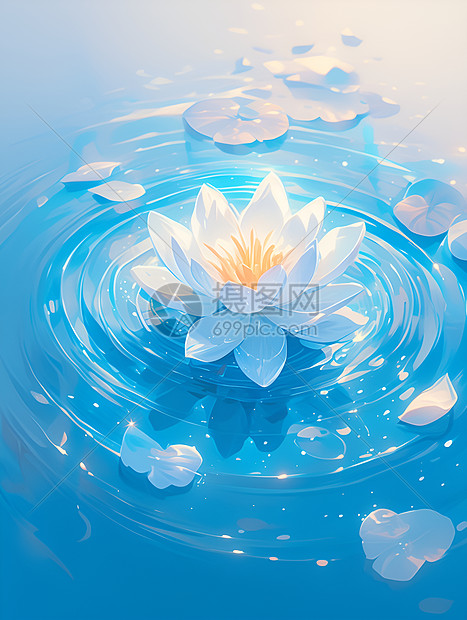 水里漂浮的白莲花图片
