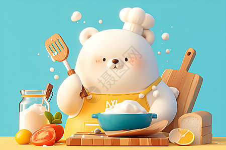 可爱的白熊厨师图片