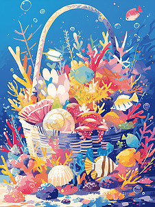 彩色珊瑚和贝壳图片