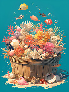 花篮中的贝壳图片