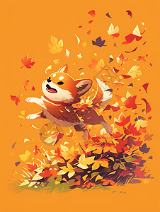 秋日嬉闹的小狗图片