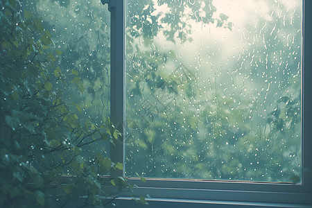 玻璃窗户上的雨滴高清图片