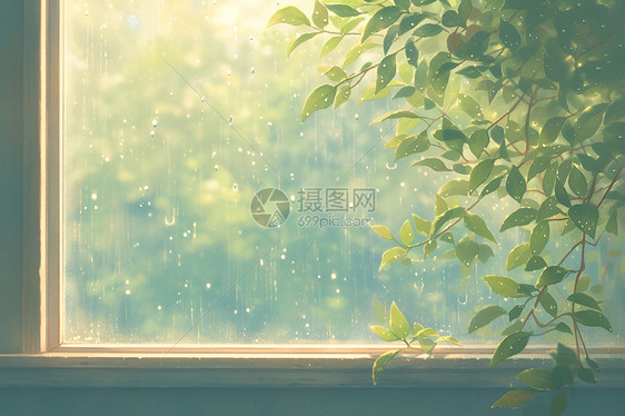 玻璃窗户上的雨水图片