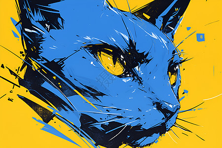 绘画的蓝猫插画图片