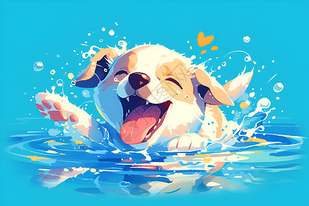 水中嬉戏的狗图片