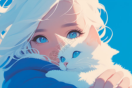 梦幻的少女和猫咪背景图片