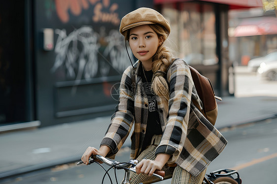 骑自行车的女子图片