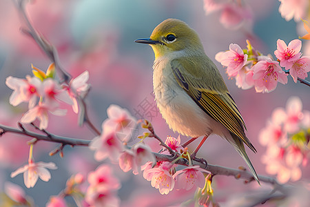 十里桃花桃花和小鸟背景