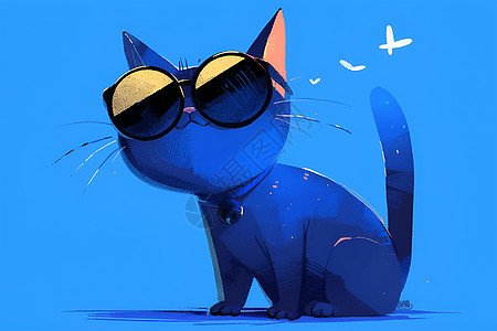 猫咪时尚蓝猫插画