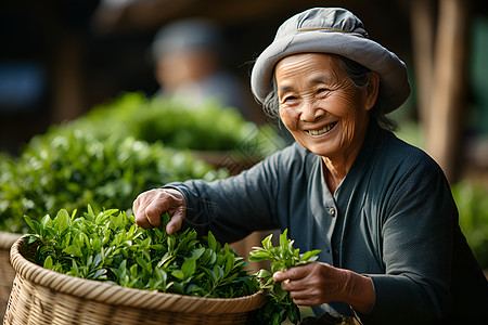 茶农奶奶脸上的笑容图片