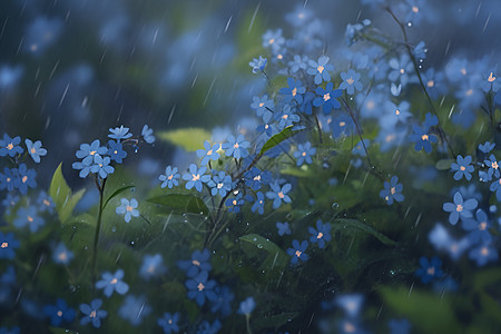 大雨里的勿忘我图片