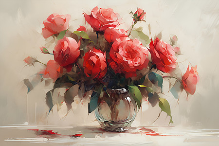 玻璃花瓶里的红玫瑰图片