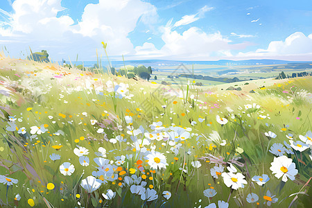 草地上的野花背景图片