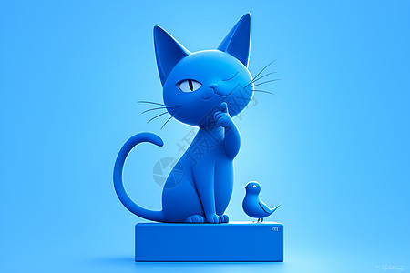 蓝色猫雕塑图片
