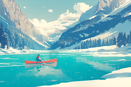 冬日湖泊中的小舟背景图片