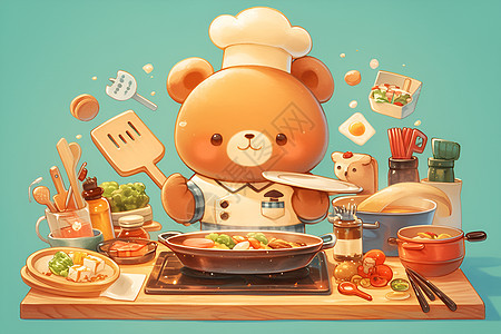 熊厨师的美食烹饪图片