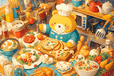 熊主厨烹饪美食图片