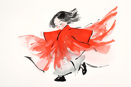 少女舞动红裙图片