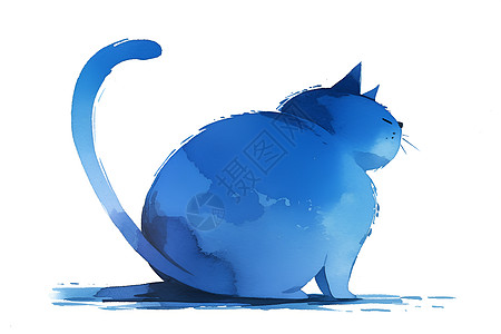 动物眼睛仰望天空的蓝猫插画